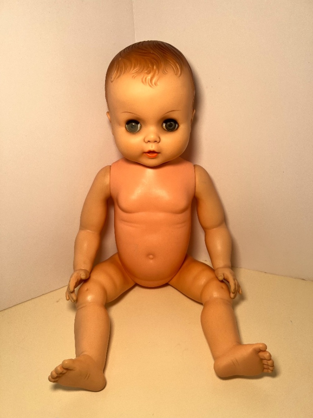 Vintage 50s Hard Plastic Drink and Wet Baby Doll Closing Eyes Stamped Horsemen